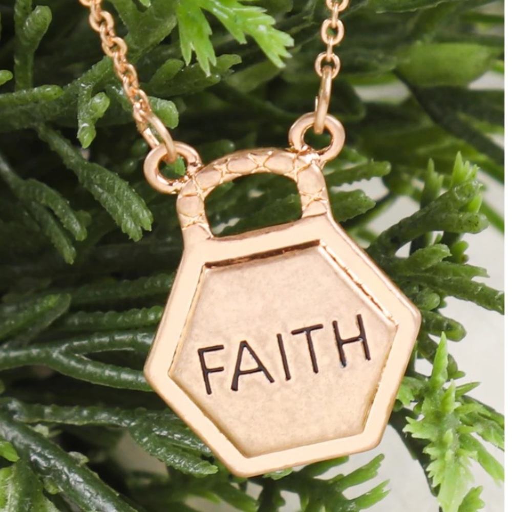 “FAITH” HEXAGON GOLD PENDANT CHARM NECKLACE - Picture 6 of 6